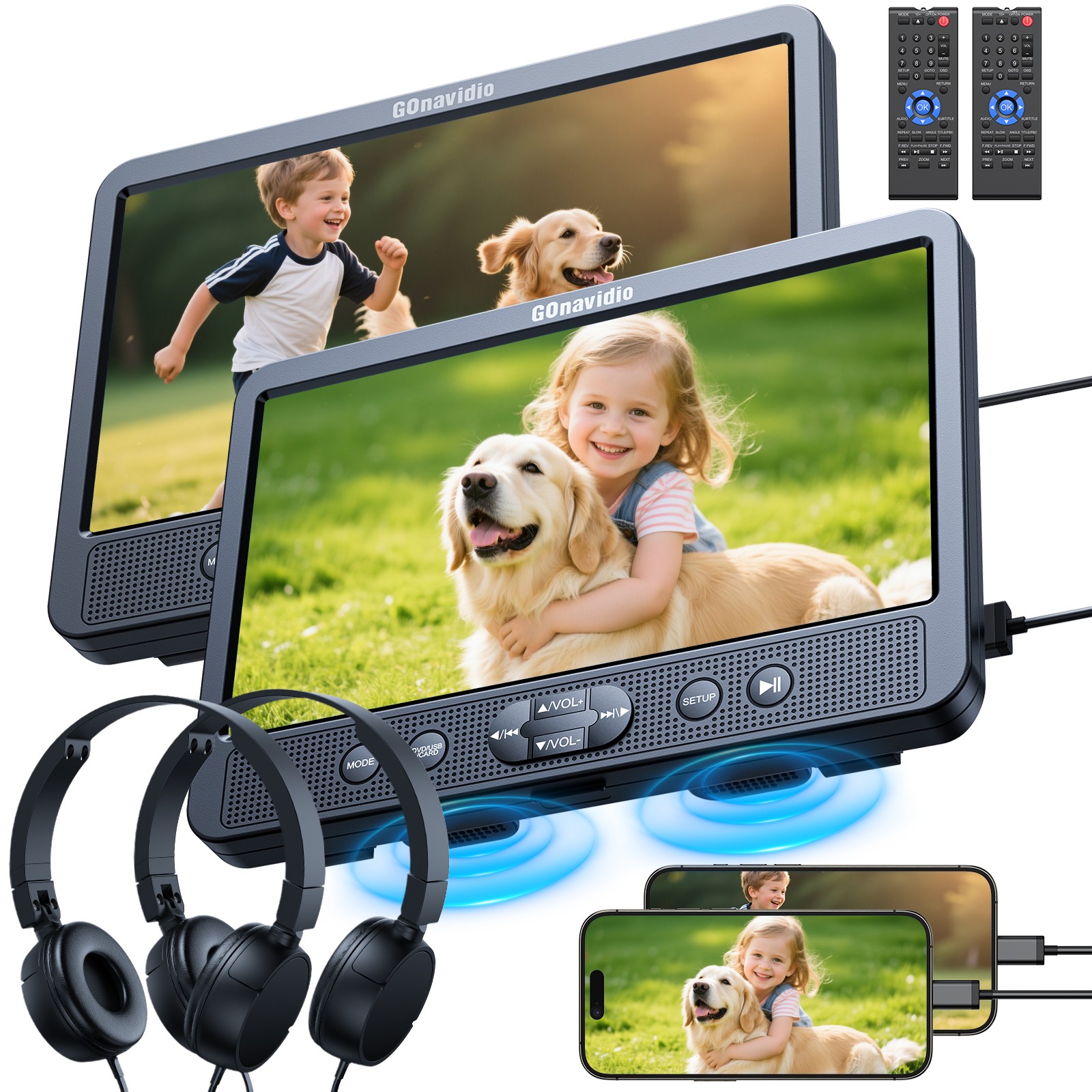 2x10.5" Dual Screen Car DVD Players HDMI USB/SD Region Free Memory with Headsets