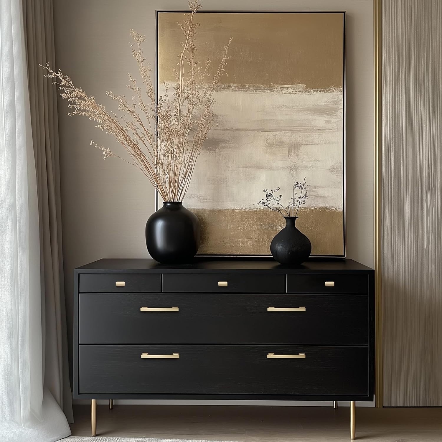 20 Pack Square Brushed Gold Cabinet Pulls, 5 Inch128mm Hole Centers Gold Cabi...