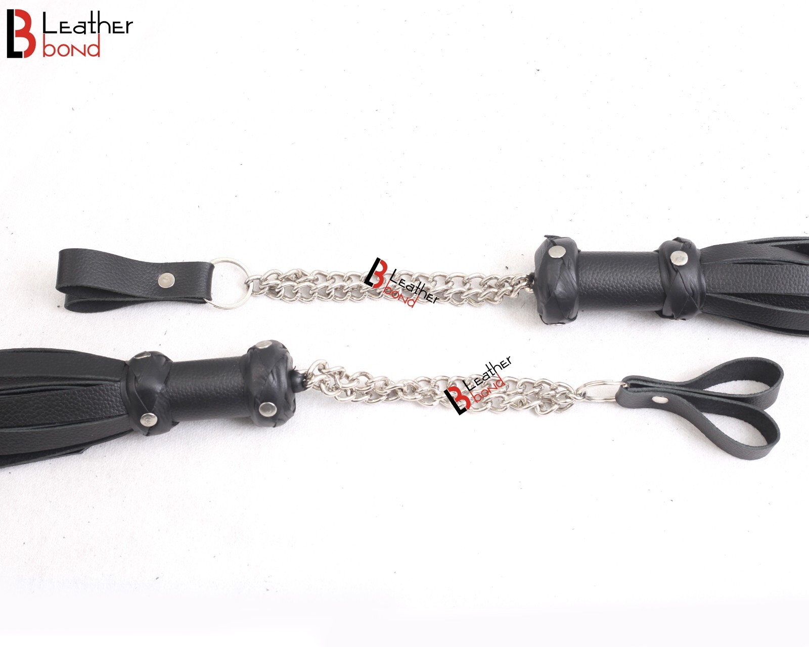 Cowhide Leather Finger Flogger 25 Falls Black Florentine Flog whip Pair