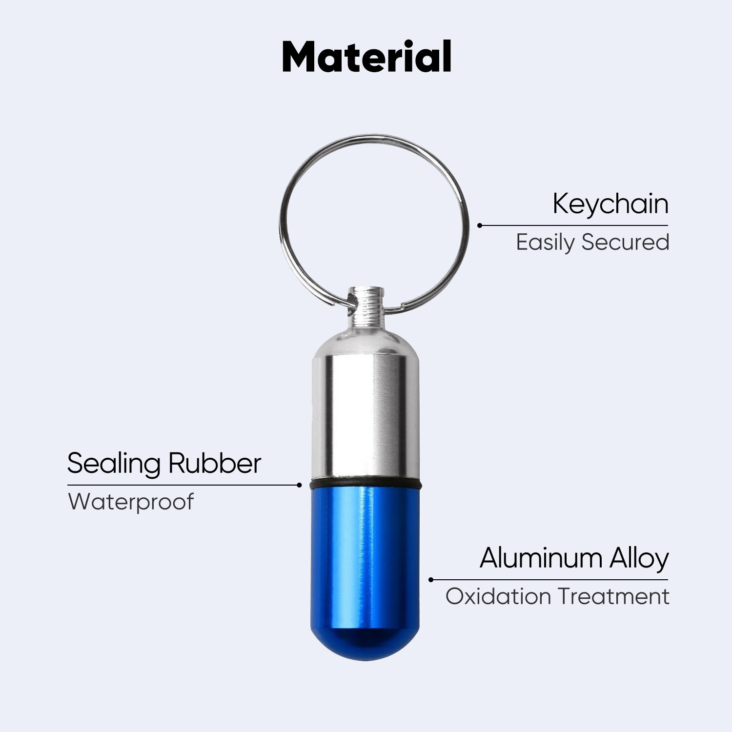 2 Pcs Medicine Pill Bottle Portable Container Holder Keychain Waterproof Blue