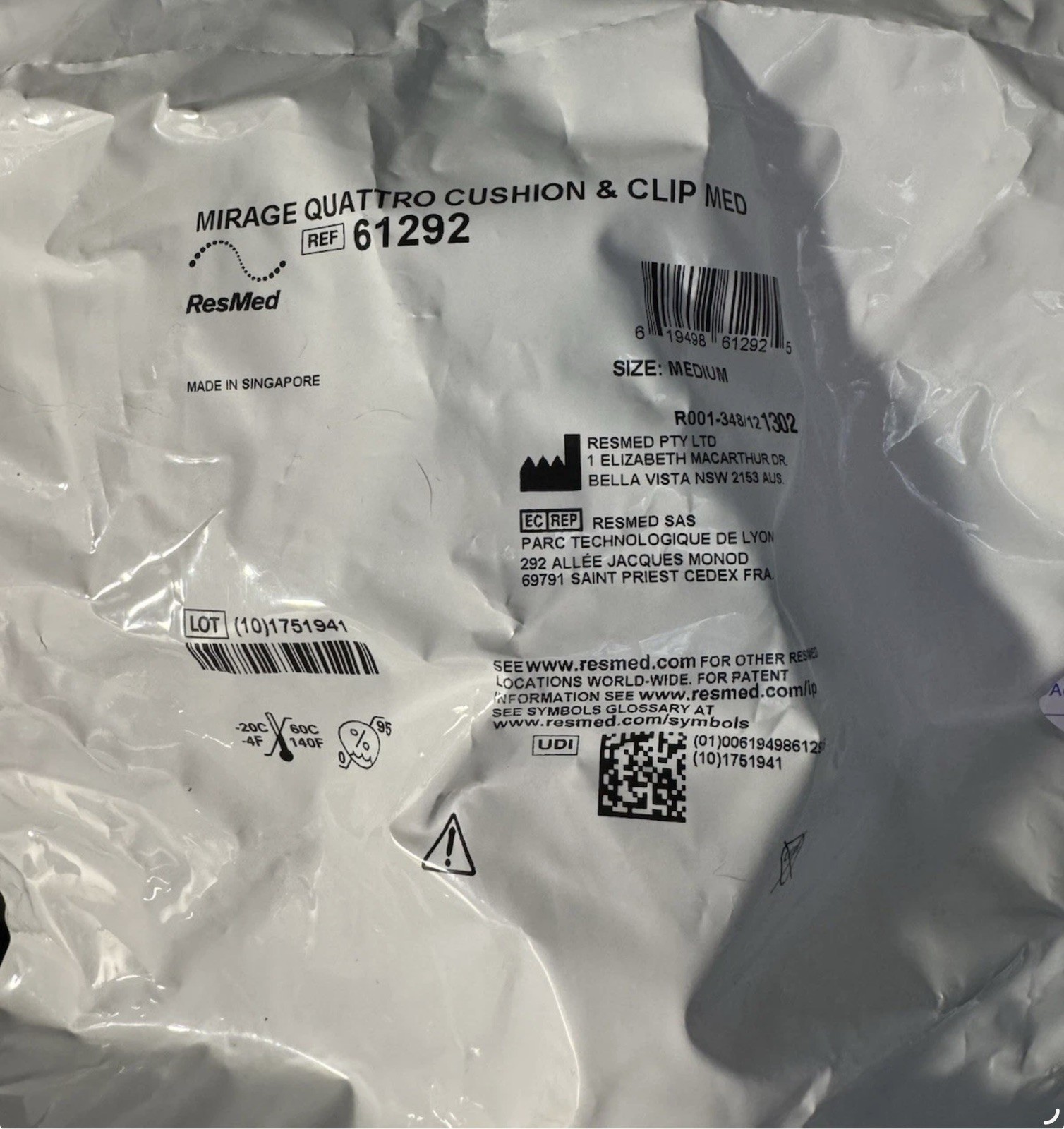 Resmed Mirage Quattro Cushion medium with Clip 61292 Factory Sealed new