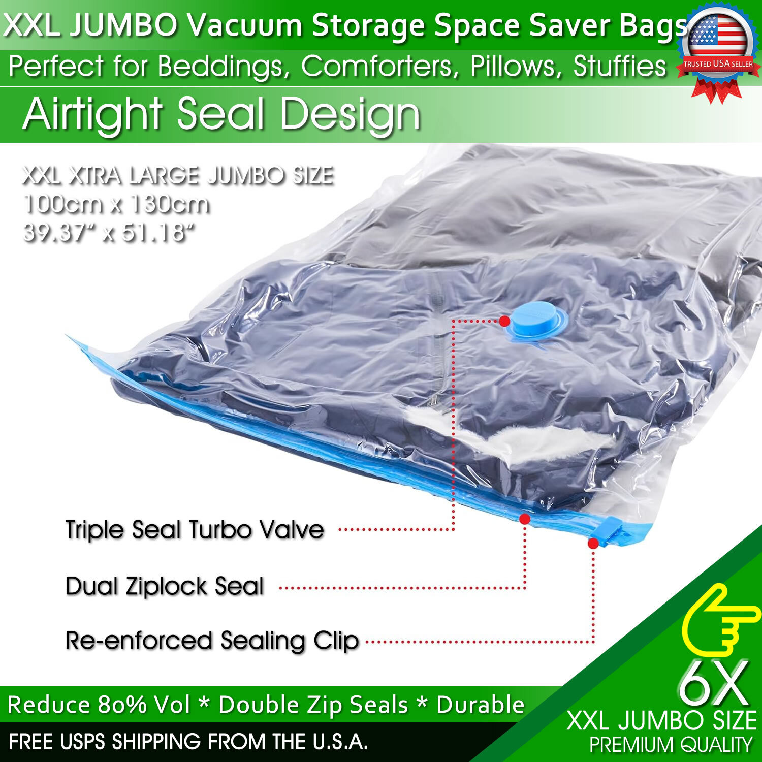 XXL Jumbo Vacuum Storage Bags Comforters Bedding Clothes Space Saver Hand Pump