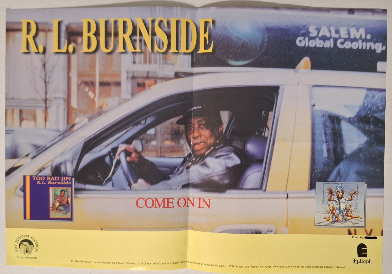 R. L. Burnside - Come On In (1998 promo) 13" X 19" promotional poster RARE, VG+