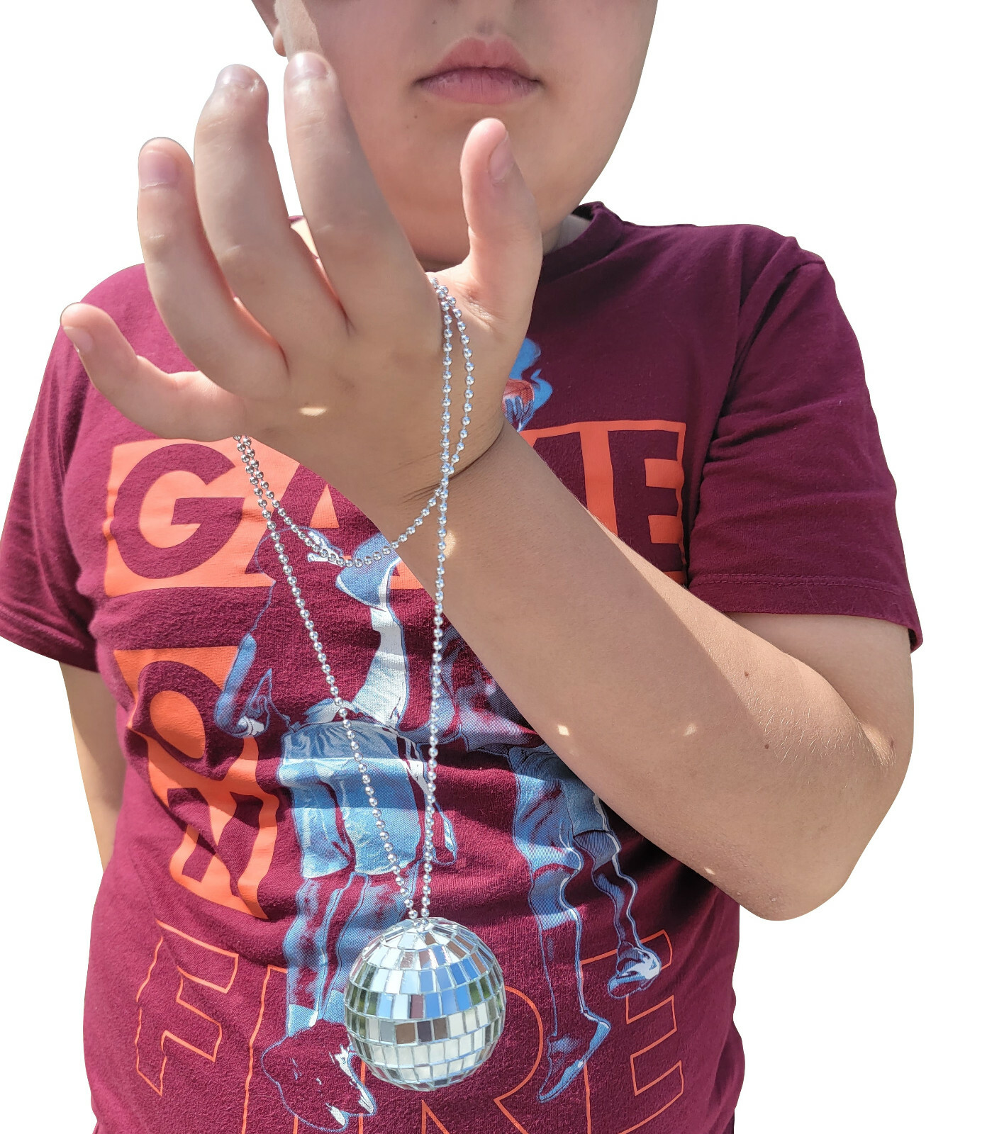 2 Pack - Silver 70s Bling Mirror Disco Ball (2") 26" Chain Necklace Costume DJ