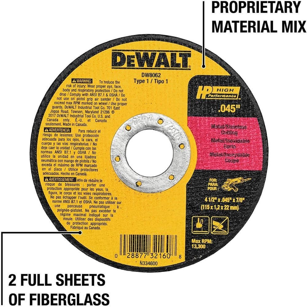 DEWALT 4-1/2 In. X 0.045 In. X 7/8 In. Metal and Stainless Cutting Wheel 10-Pack