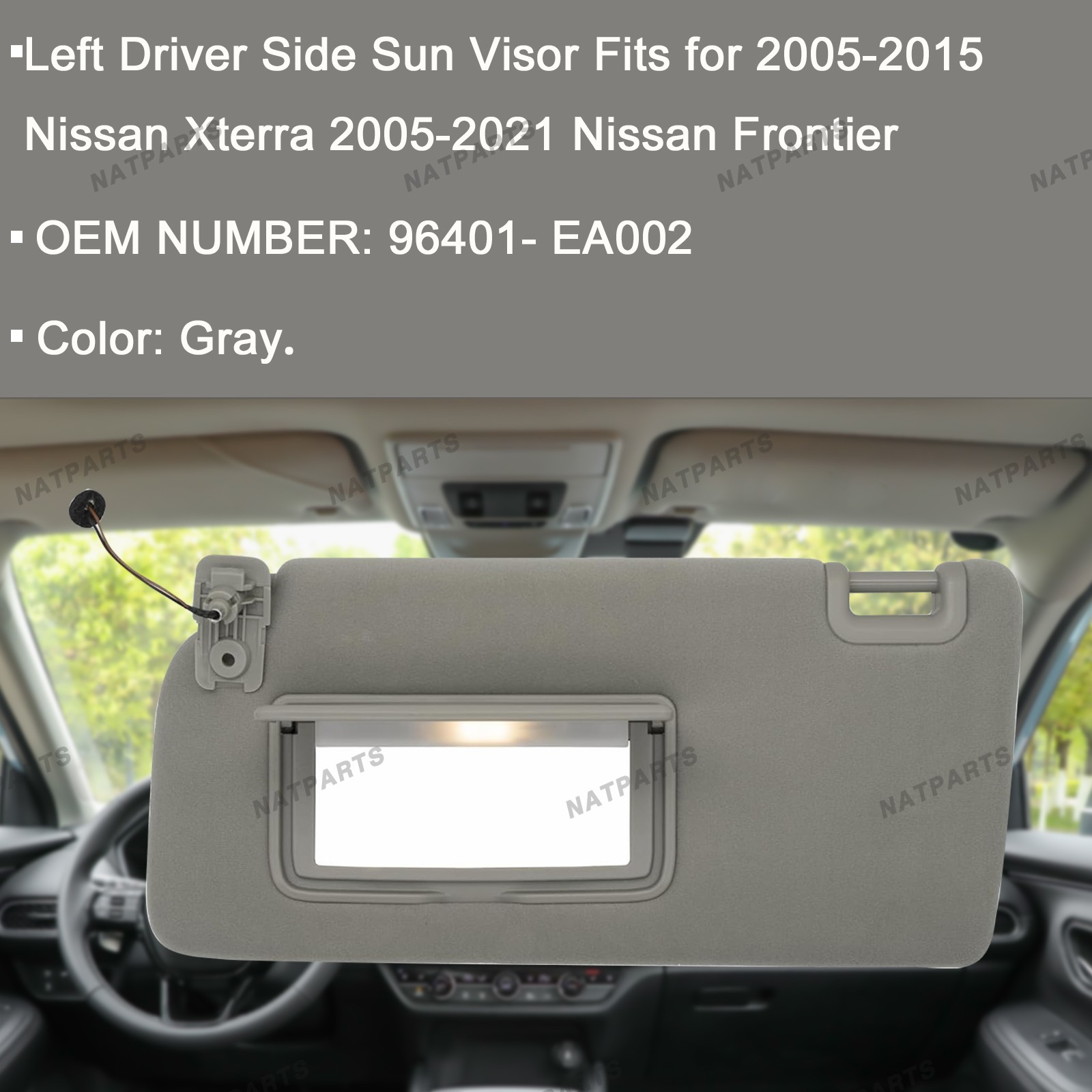 Left Driver Side Sun Visor for Nissan 05-21 Frontier 05-15 Xterra 96401- EA002