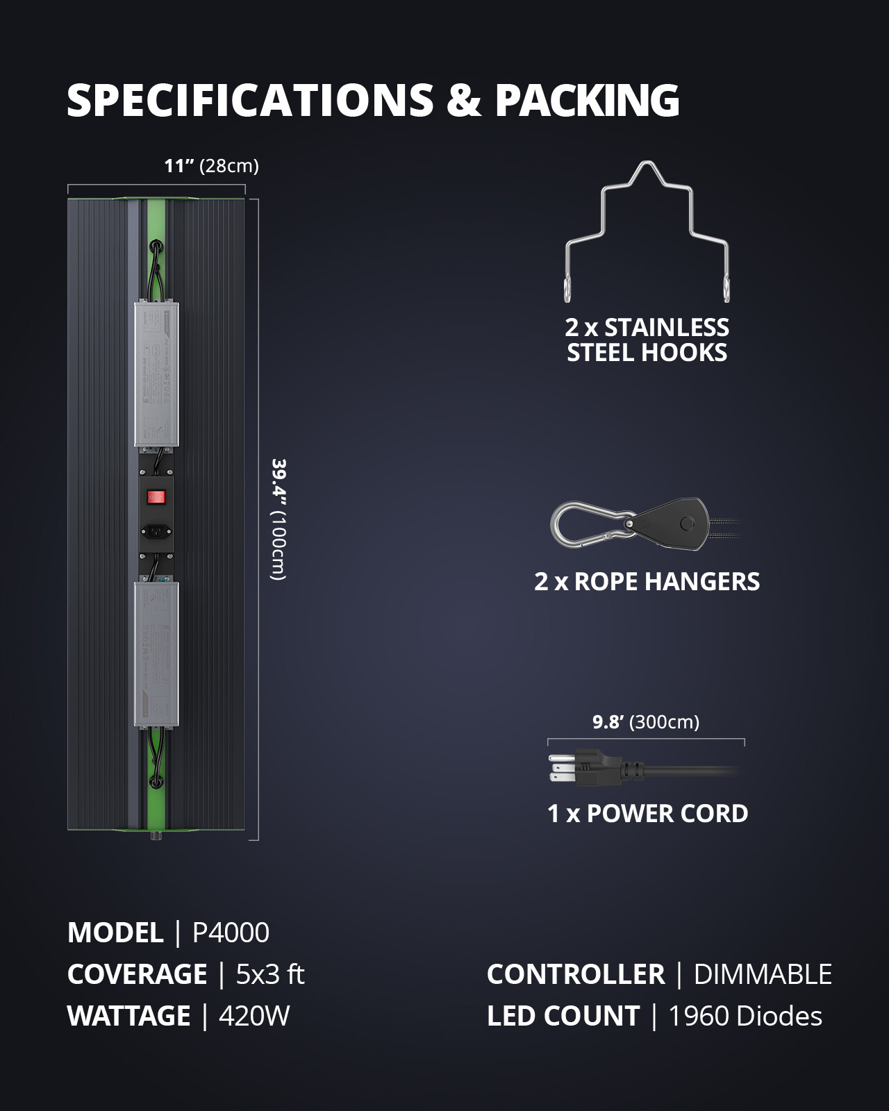 VIPARSPECTRA P4000 Led Grow Light Full Spectrum for Veg Flower Indoor Plant Lamp