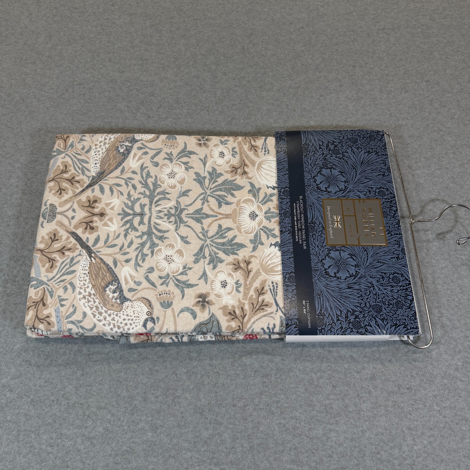 William Morris Strawberry Thief Hessian Blackout Curtain Panel Pair 50"x84” NEW