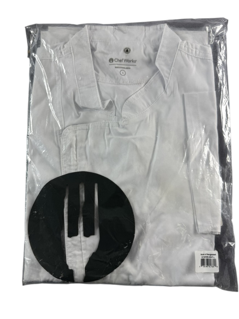 Chef Works NEW Springfield White Chef Coat Mens Large Zipper Arm Pocket BCSZ009