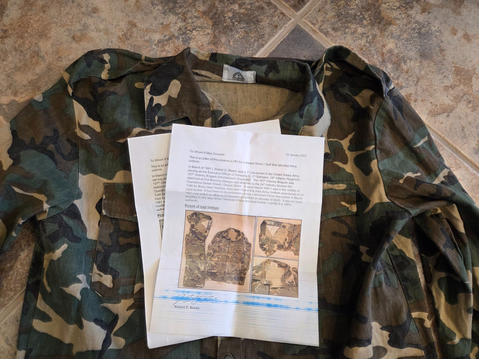 Nice! Iraqi Iraq Woodland Camo Camouflage Uniform w/ Provenance Bringback