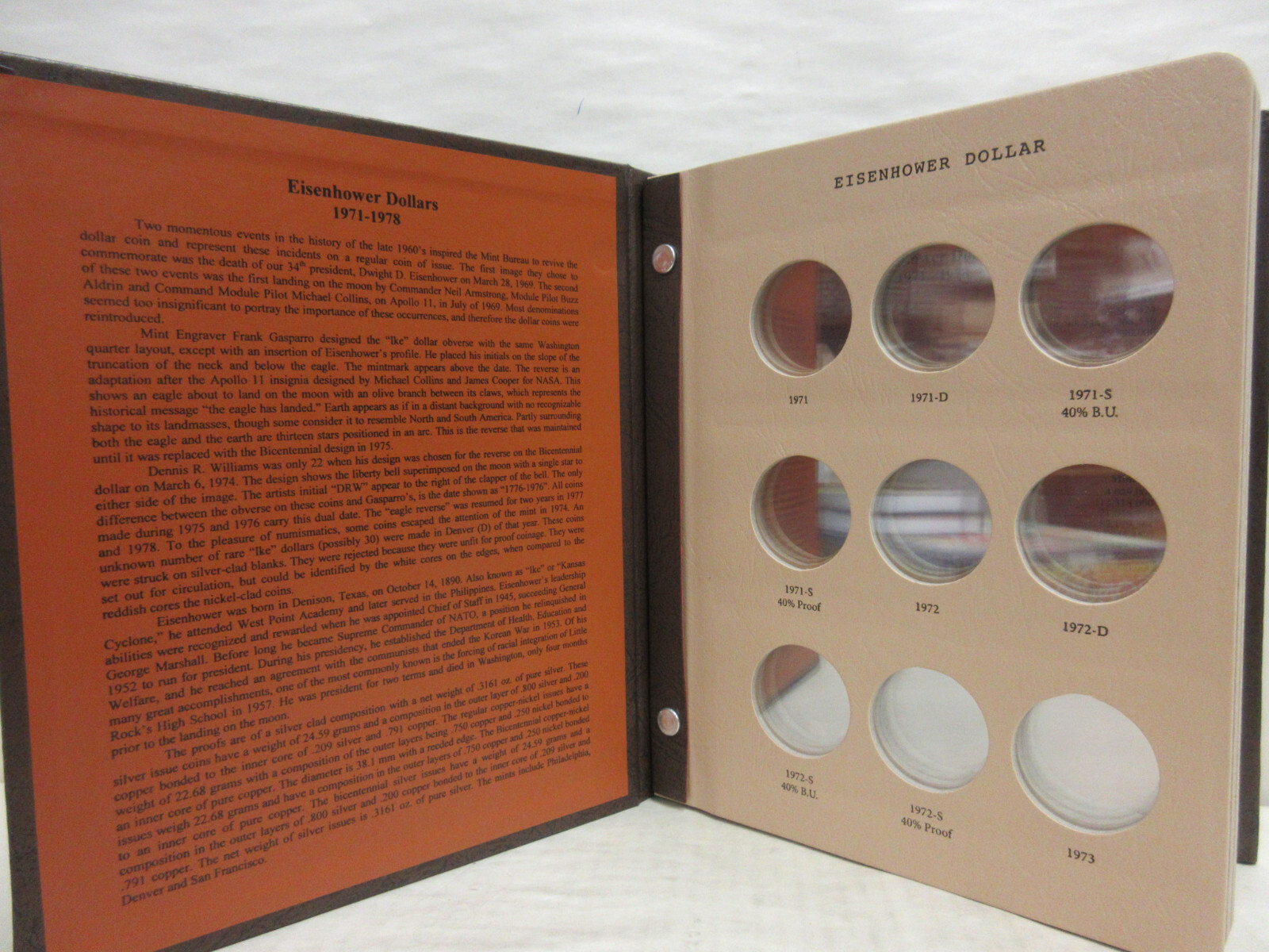 Dansco Coin Album #8176 Eisenhower Ike Dollars 1971-1978 with Proofs (P D & S)