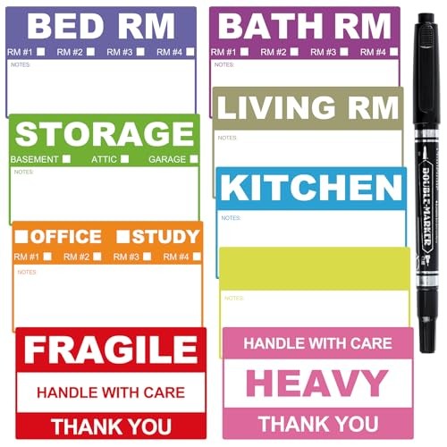 Count Removable Home Moving Labels, 3.4 x 2 inches 9 Color Coded Moving 400