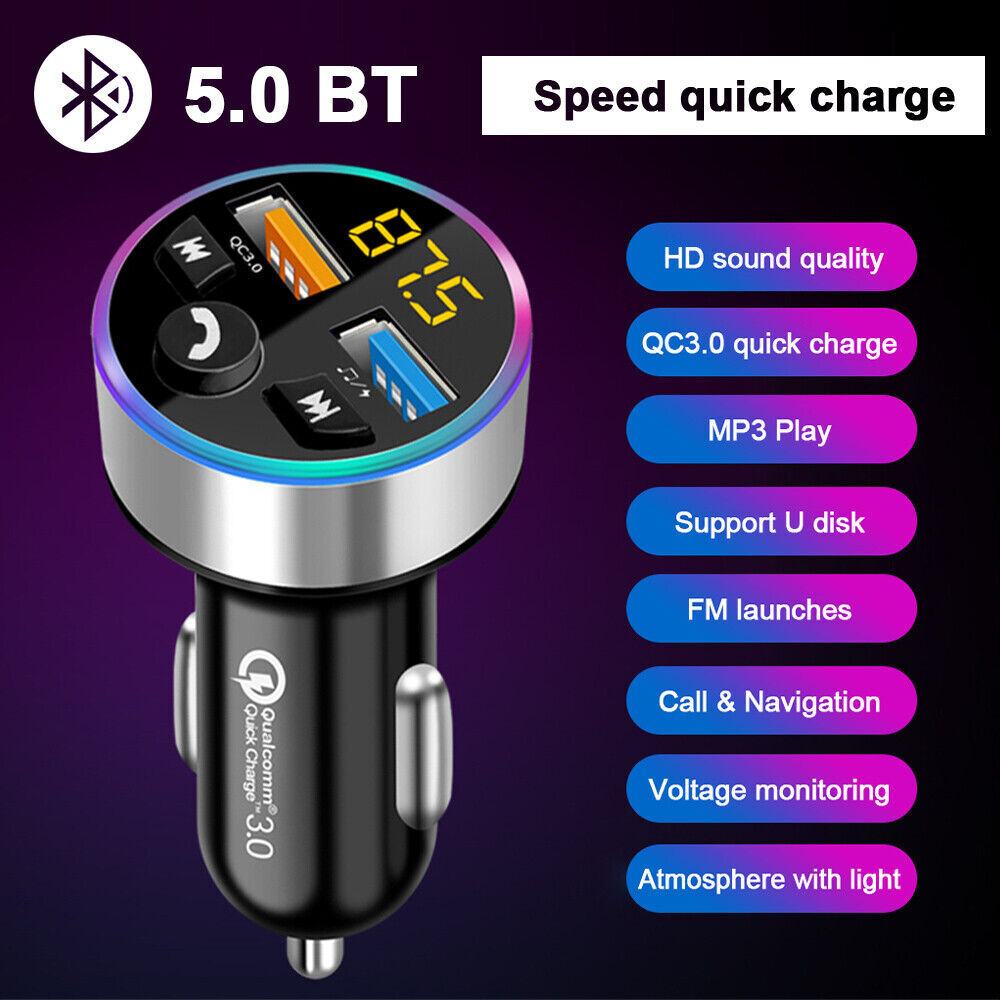 Cigarette Lighter Car Bluetooth FM Transmitter Radio Adapter 2 USB Charger