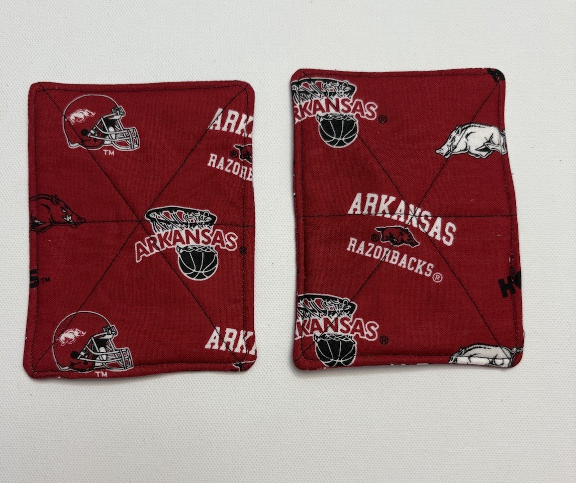 Coasters Mug Rugs Arkansas Razorback fabric set of 2 Handmade New Cotton Red