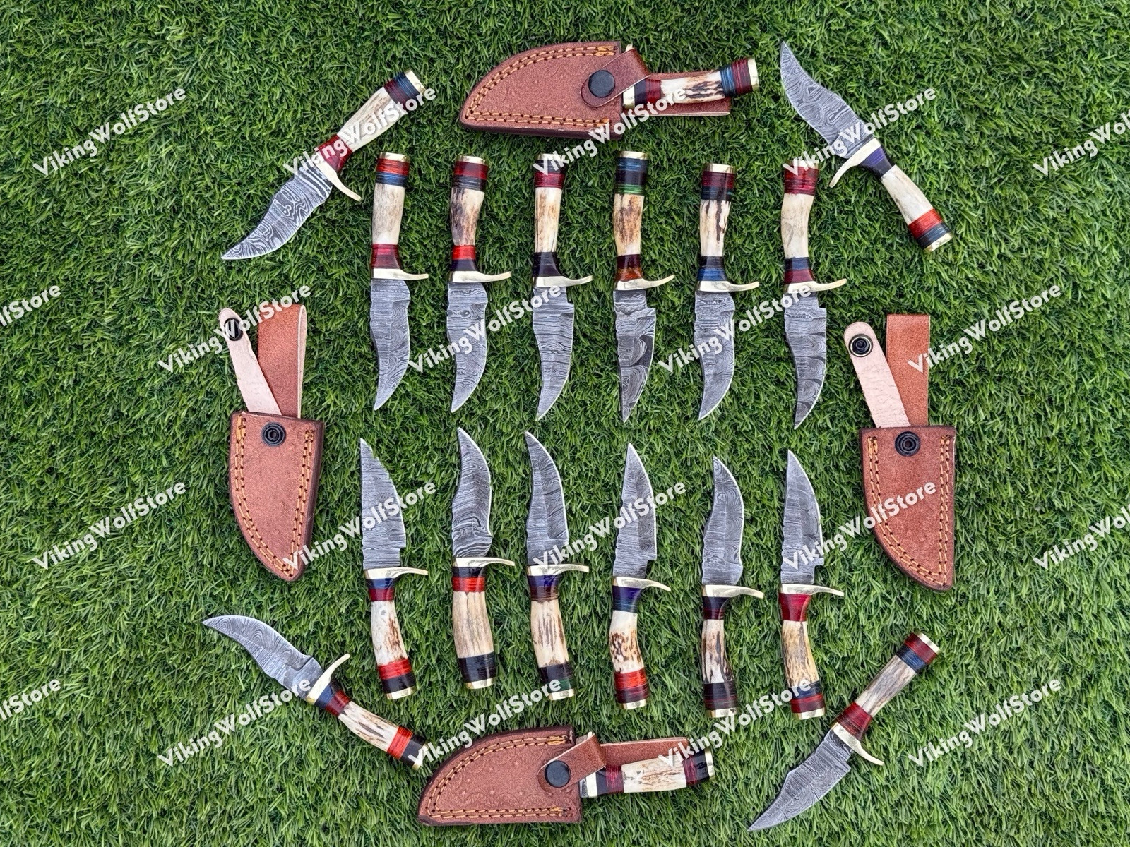 6 Inch, LOT OF 20 Handmade Damascus Steel Skinner Knives in Stag Horn W/Sheath