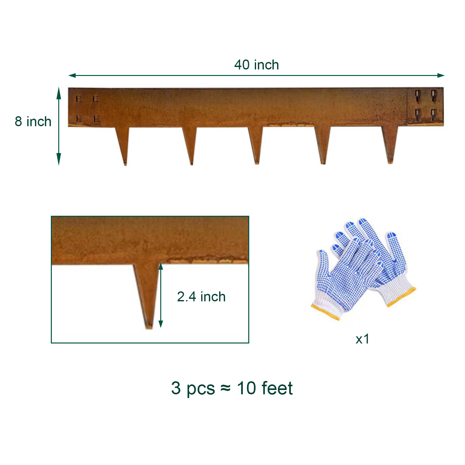 8-INCH Corten Steel Edging 6-PACK Garden Lawn Landscape Rusted Metal Border 20FT