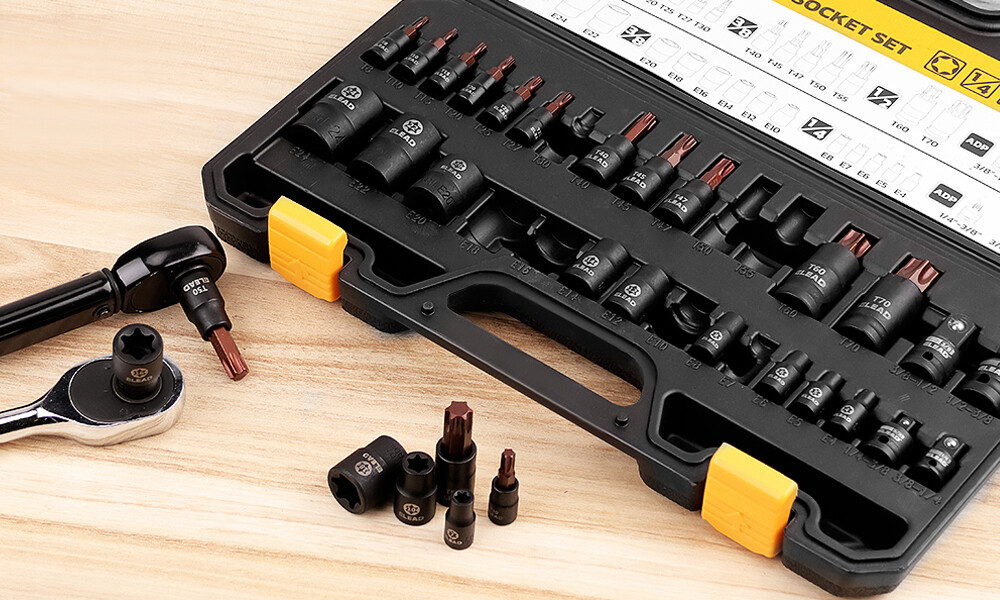31PC Torx Bit Socket Set T8-T70 & E-Torx E4-E24 S2 Alloy Steel Star Premium CR-V