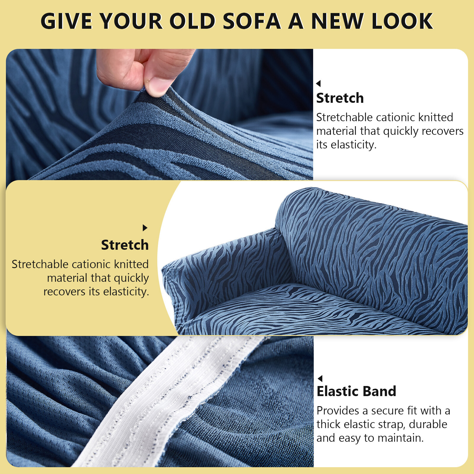 High Stretch Sofa Couch Cover w/Skirt Hem Full-Cover Jacquard Slipcover Non Slip