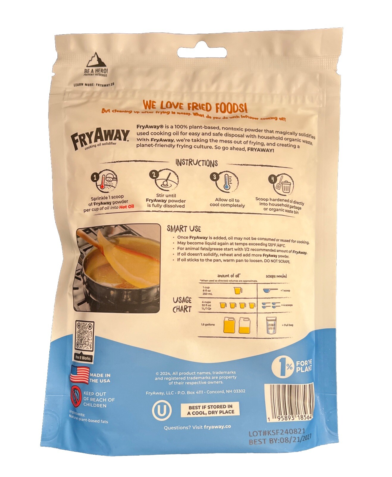 Super Fry "Fry Away" Cooking Oil Solidifier - 7 oz Package for Easy Oil Disposal