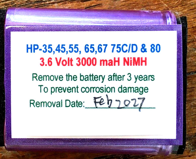 2800 to 3000 maH NiMH Hewlett Packard Battery HP 35, 45, 55, 65, 67, 80 Charged