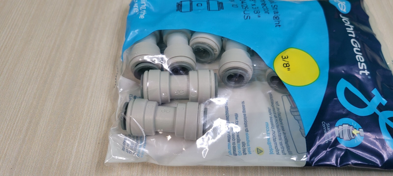 x10 John Guest Pi-0412-S Push-To-Connect Union Adapter, 3/8" Straight Connector