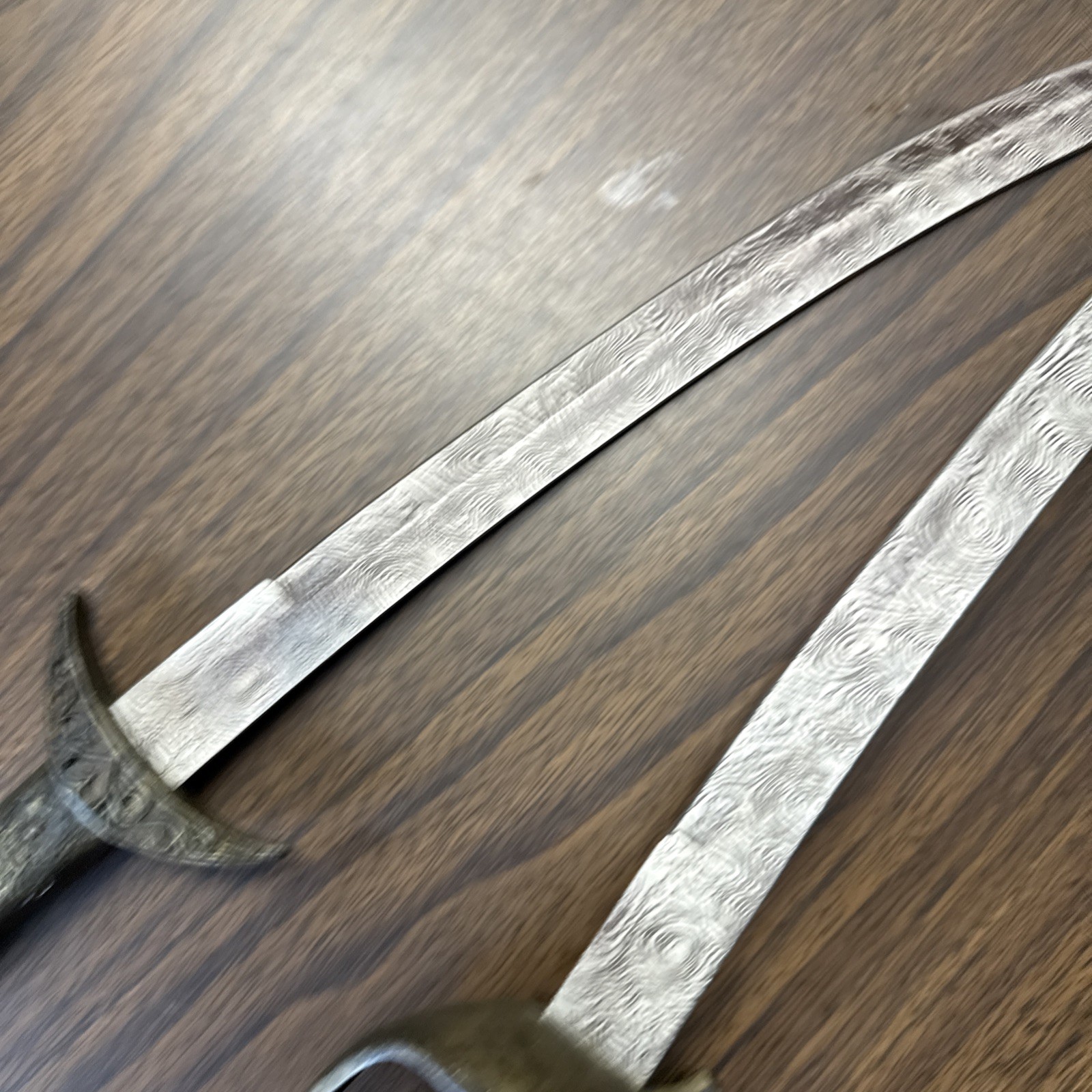 Metal Demascus Miniature Lot 2 Swords Military Decor No Scabbards Bundle Metal