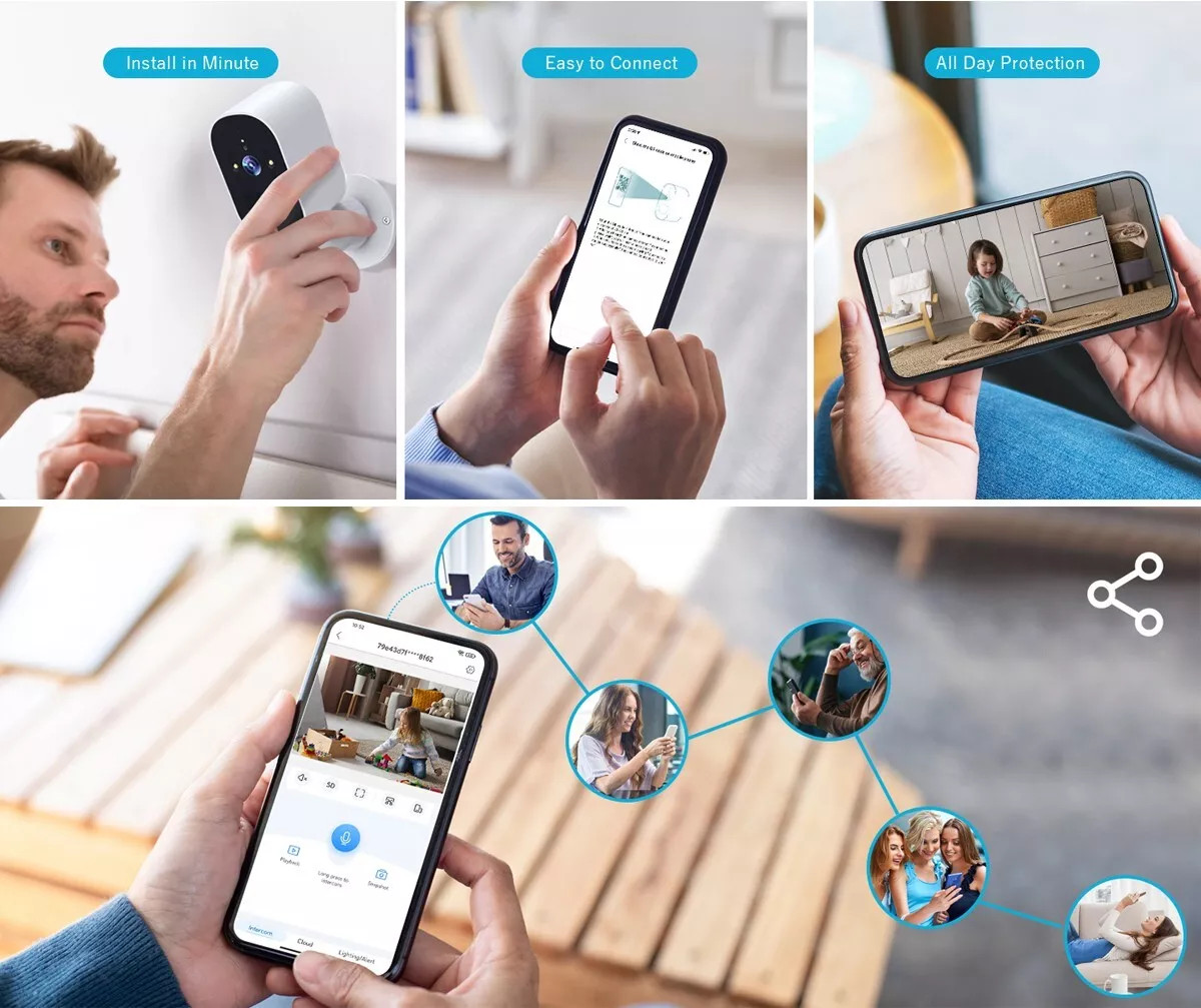 4Pcs Wireless Security Camera System Outdoor WiFi 360 Solar Battery Powered IP