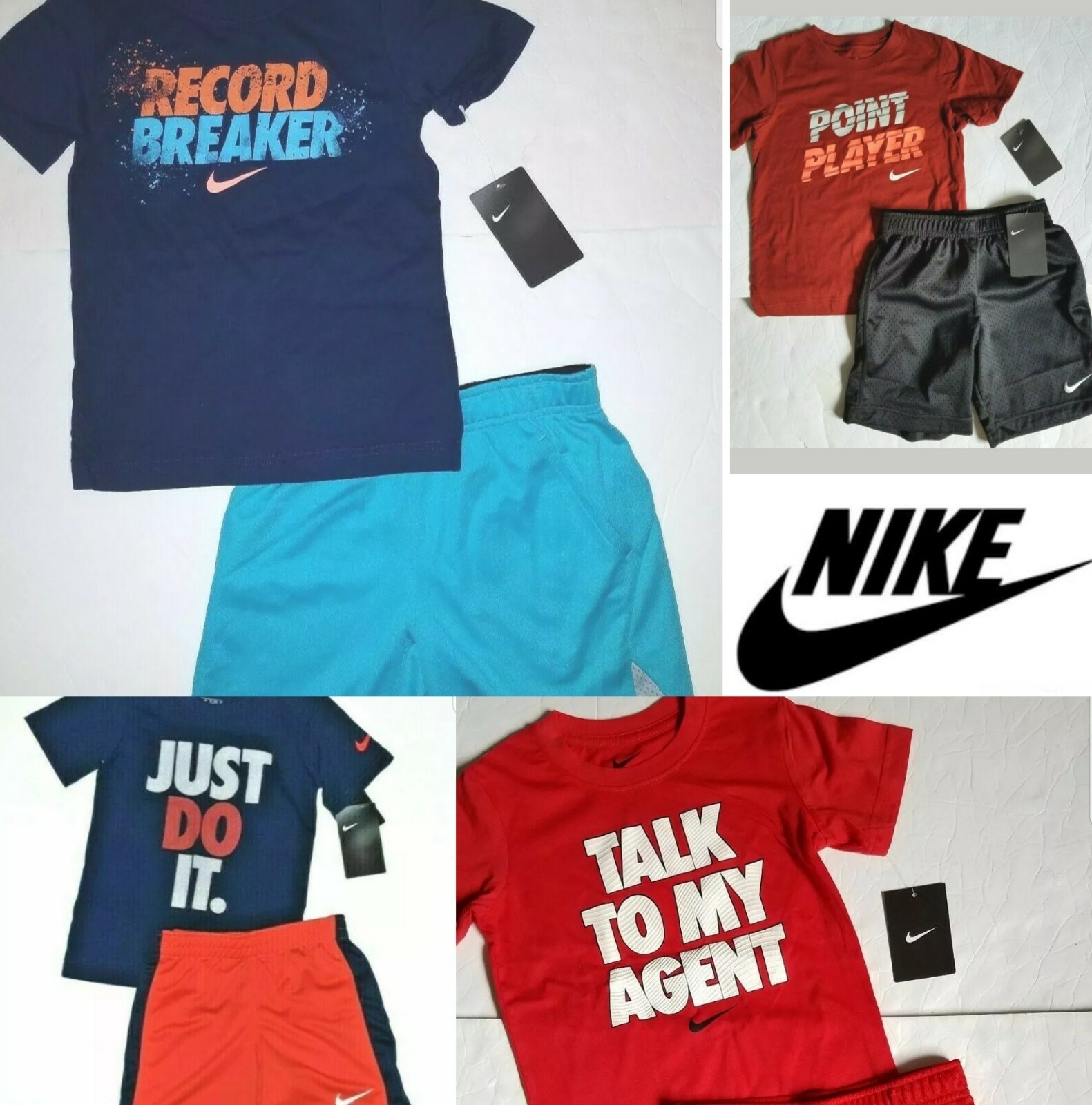 NIKE Boys 2-piece Shorts set athletic t-shirt shorts Size 4 5 6 7 Black Red Blue