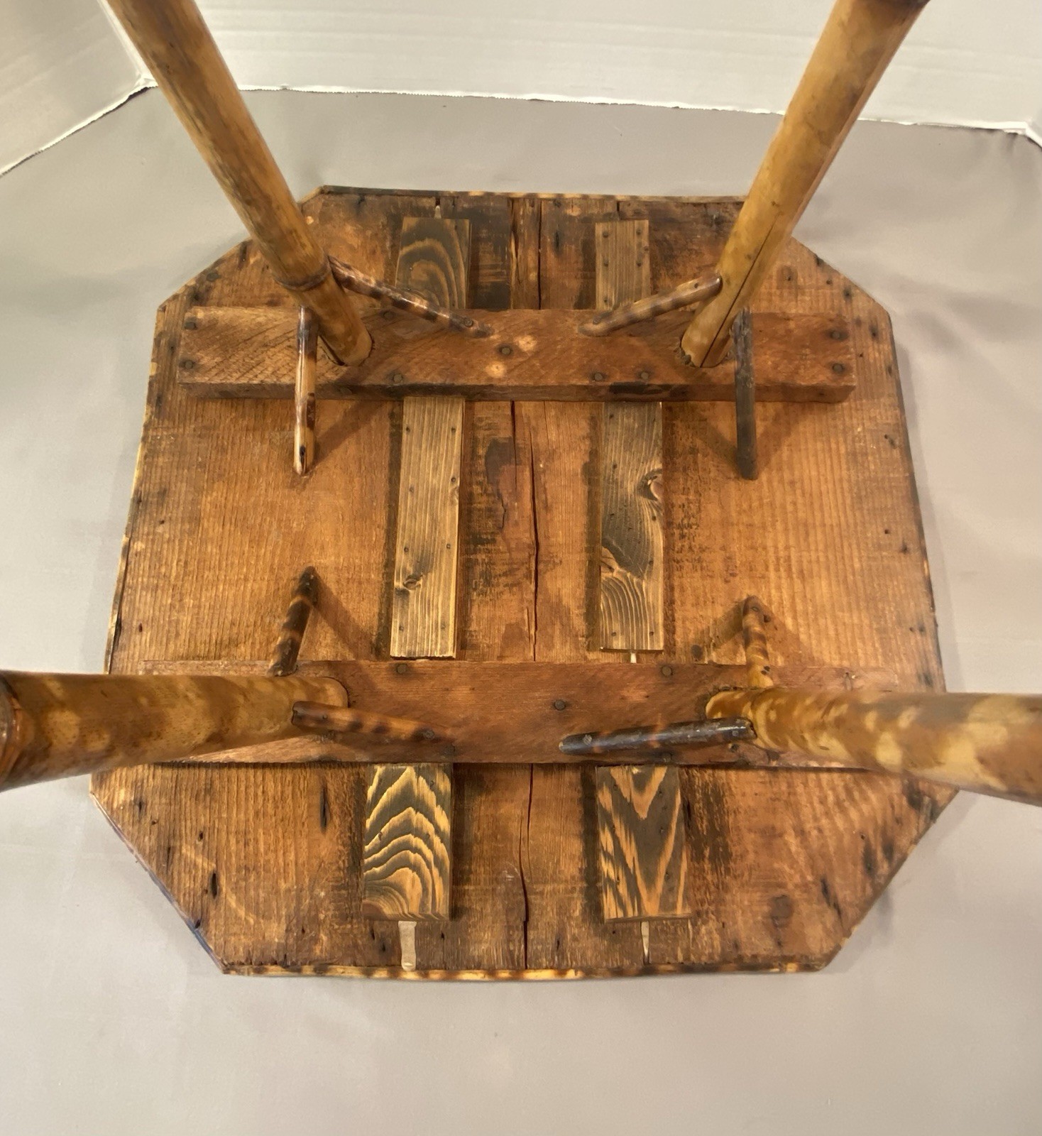 Antique 2 Tier Tiger Bamboo Side Table Victorian Aesthetic Painted Top **READ**