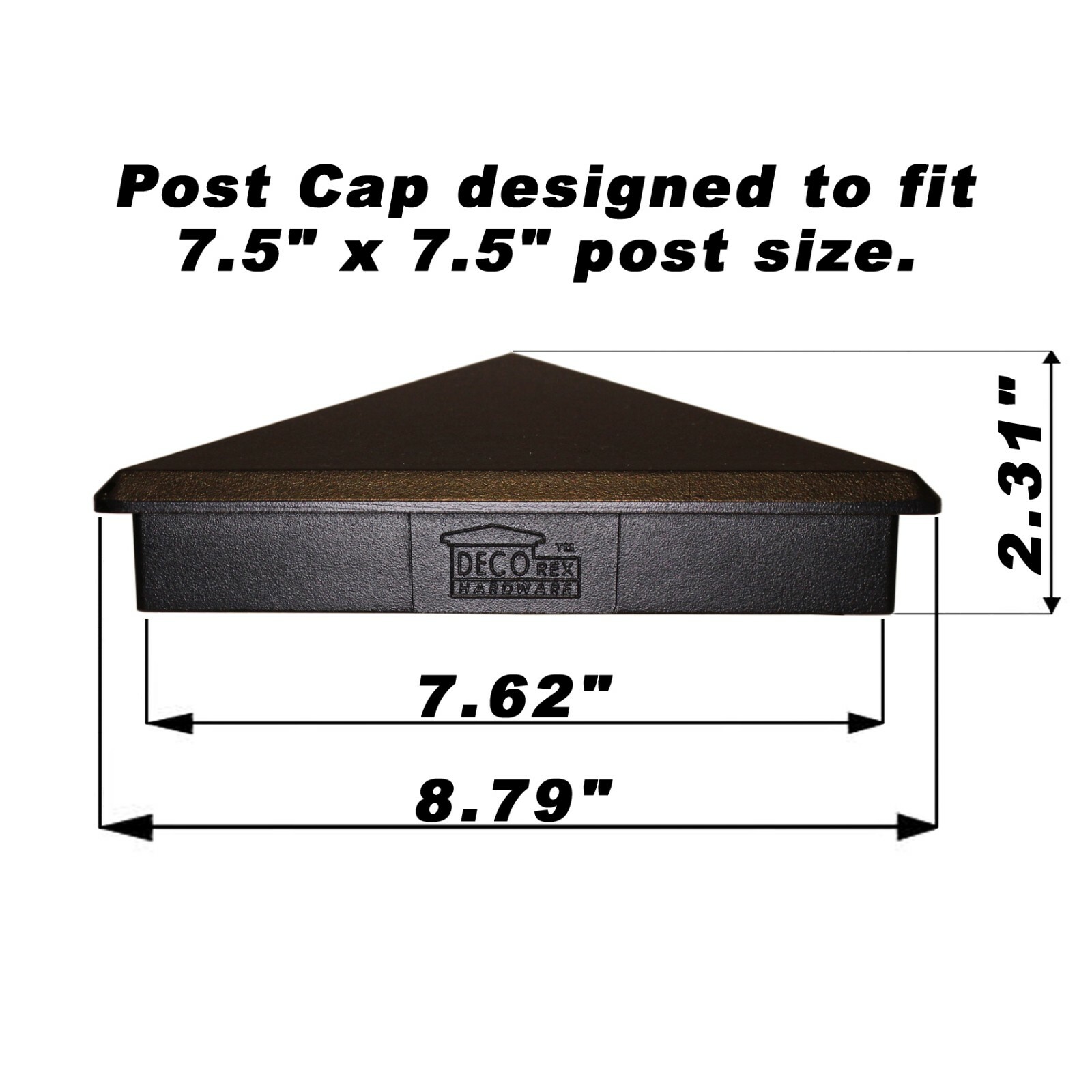 7.5" x 7.5" Heavy Duty Aluminium Pyramid Post Cap for Wood Posts - Black