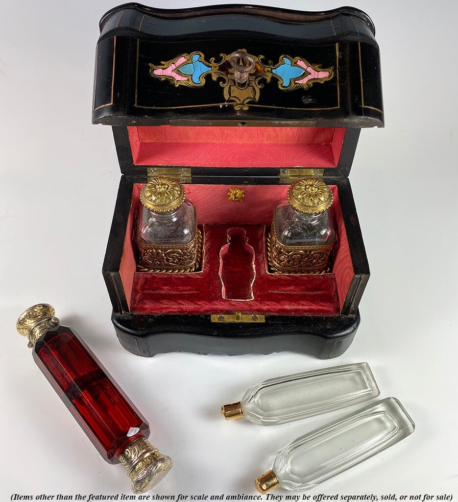 Antique French Napoleon III Boulle Scent Caddy, Scent Bottles, Cave a Perfume
