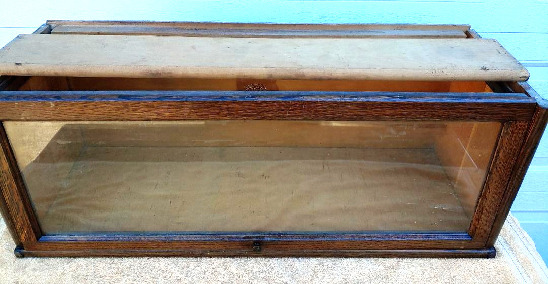 SINGLE STACKER "MACEY" QUARTERSAWN OAK BOOKCASE SECTION JAPANNED METAL STRAPS...