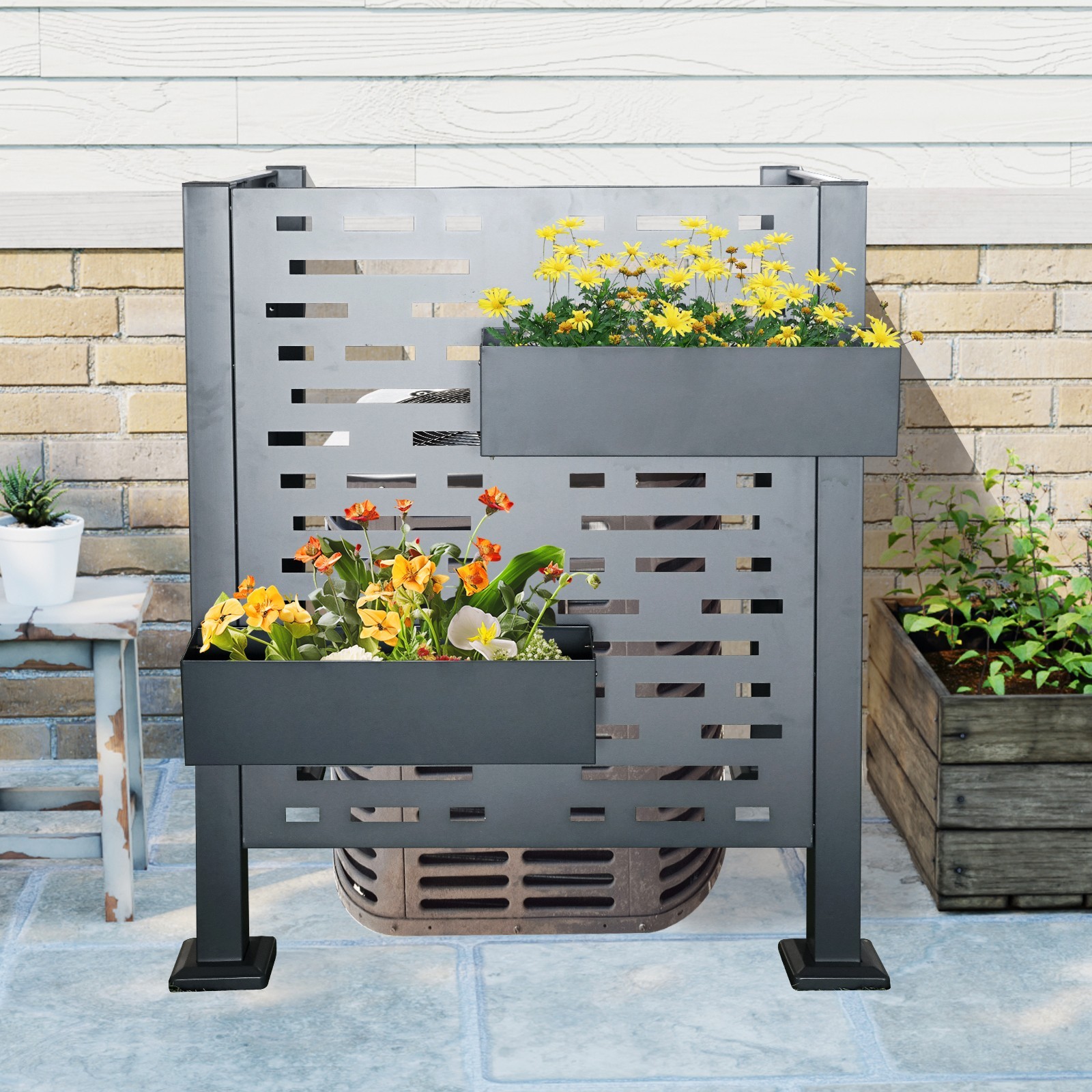 Air Conditioner Fence 3'x3' Metal Privacy Fence Cover for Outdoor Units Charcoal