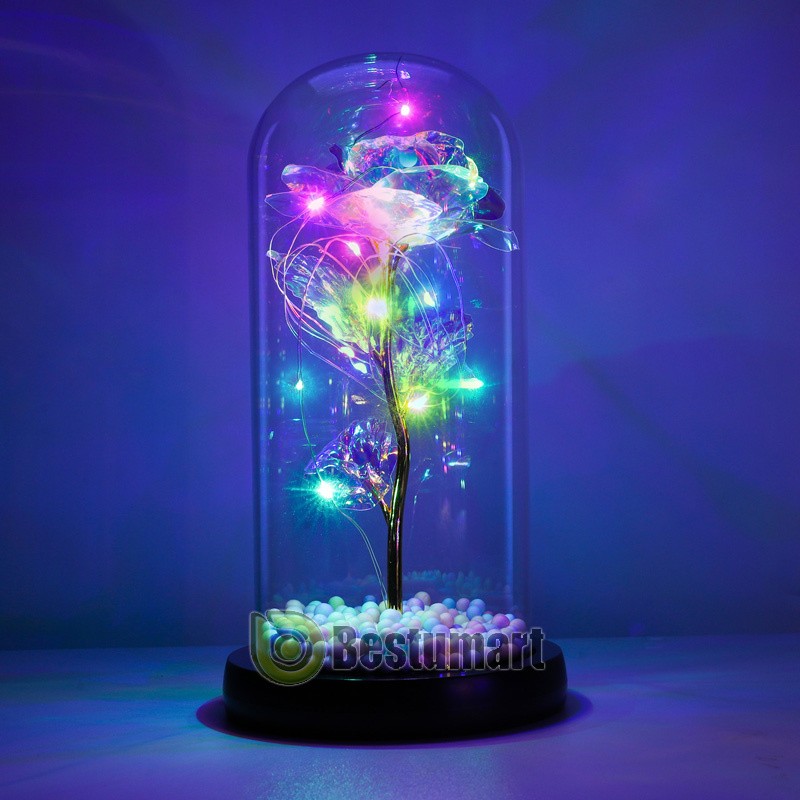 Forever Galaxy Rose Flower In Glass Dome LED Light Eternal Gift Valentine's Day