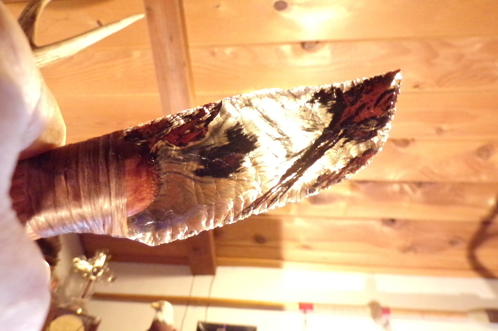 Triple Flow Obsidian Bowie Knife Flint Knapping Black Powder Mountain Man COA