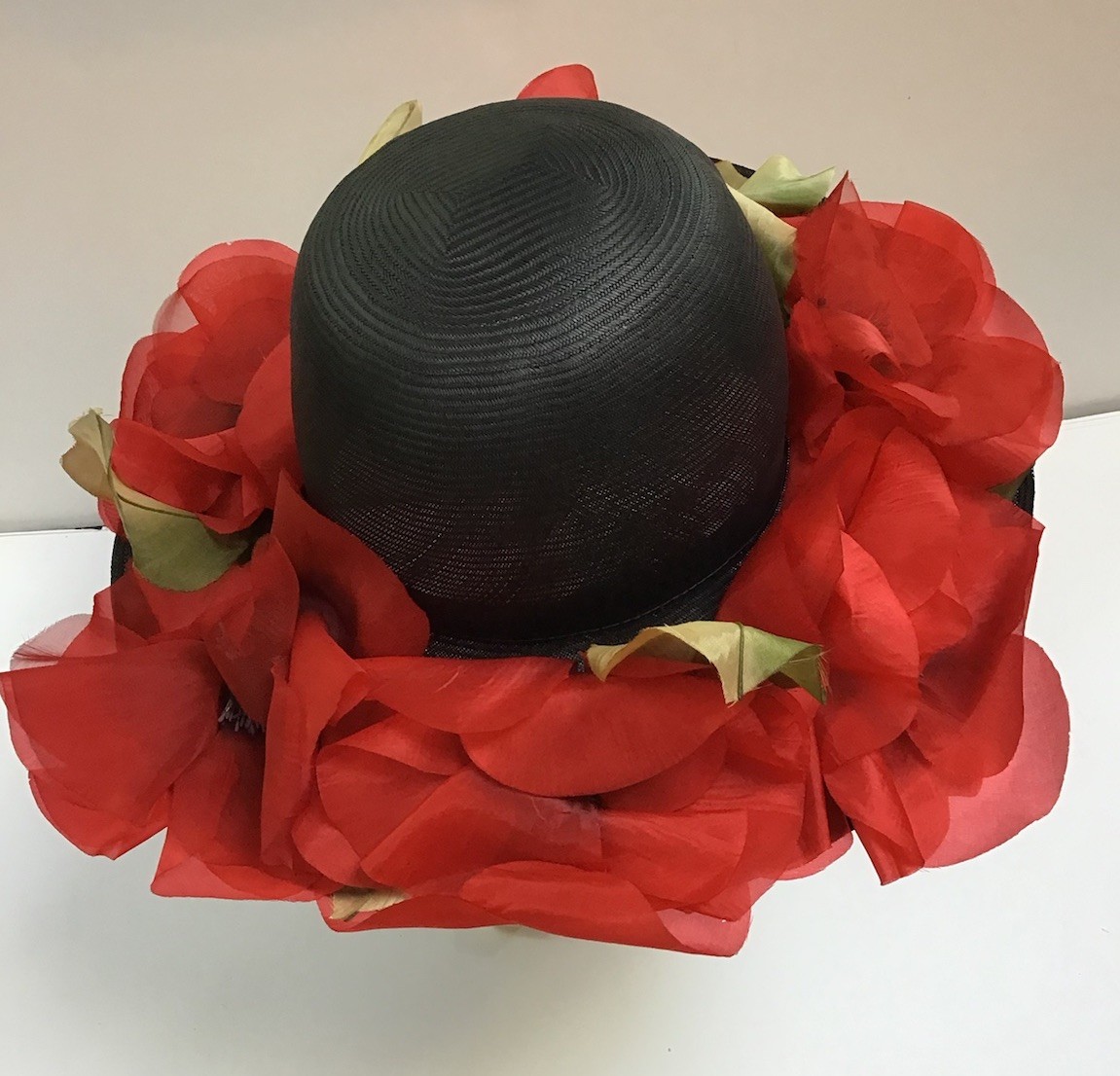 Vintage Women’s Hat Red Poppies Labeled Ranleigh Union USA Made Kentucky Derby