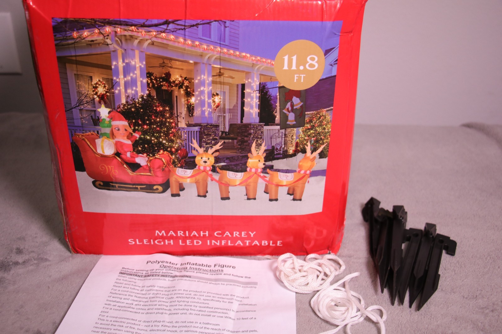 Mariah Carey 12ft Christmas Inflatable Santa Sleigh +3 Reindeer Outdoor -RETIRED