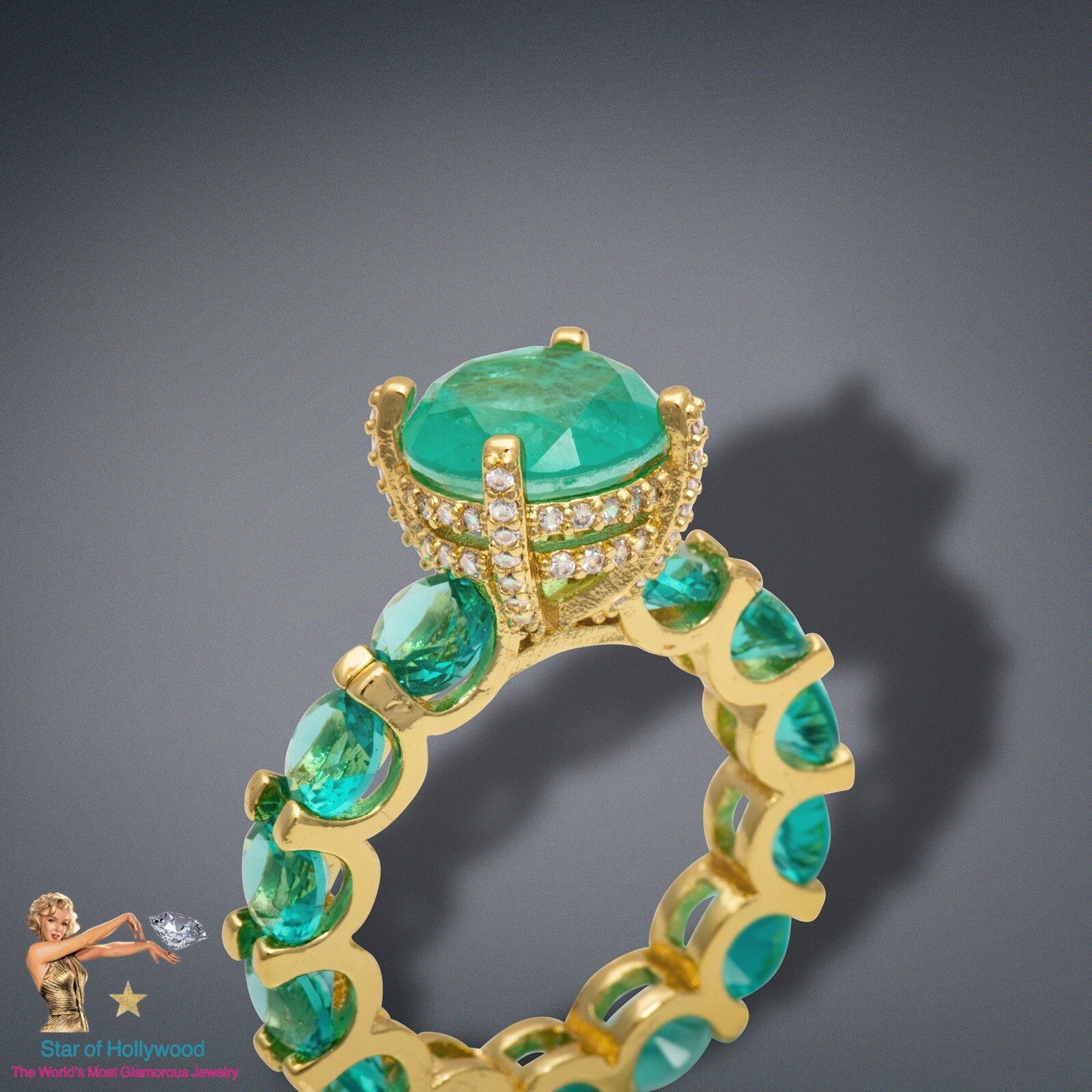 100% GENUINE COLOMBIAN EMERALD MULTI GEMSTONE RING, ETERNITY BAND, LADY AMERICA’