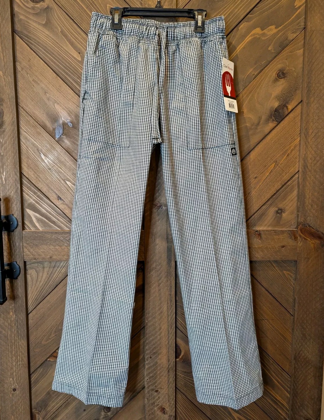 Chef Works Drawstring Pants Small Pockets Black White Check NEW with TAG