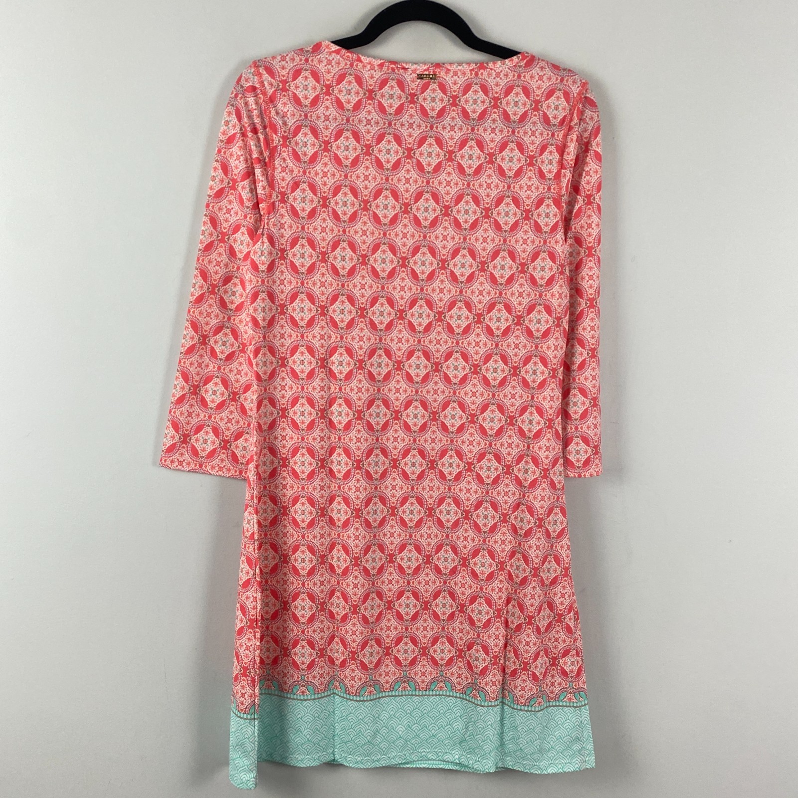 Cabana Life Coral Tides Shift Dress Size Small 3/4 Sleeves Nylon Stretch