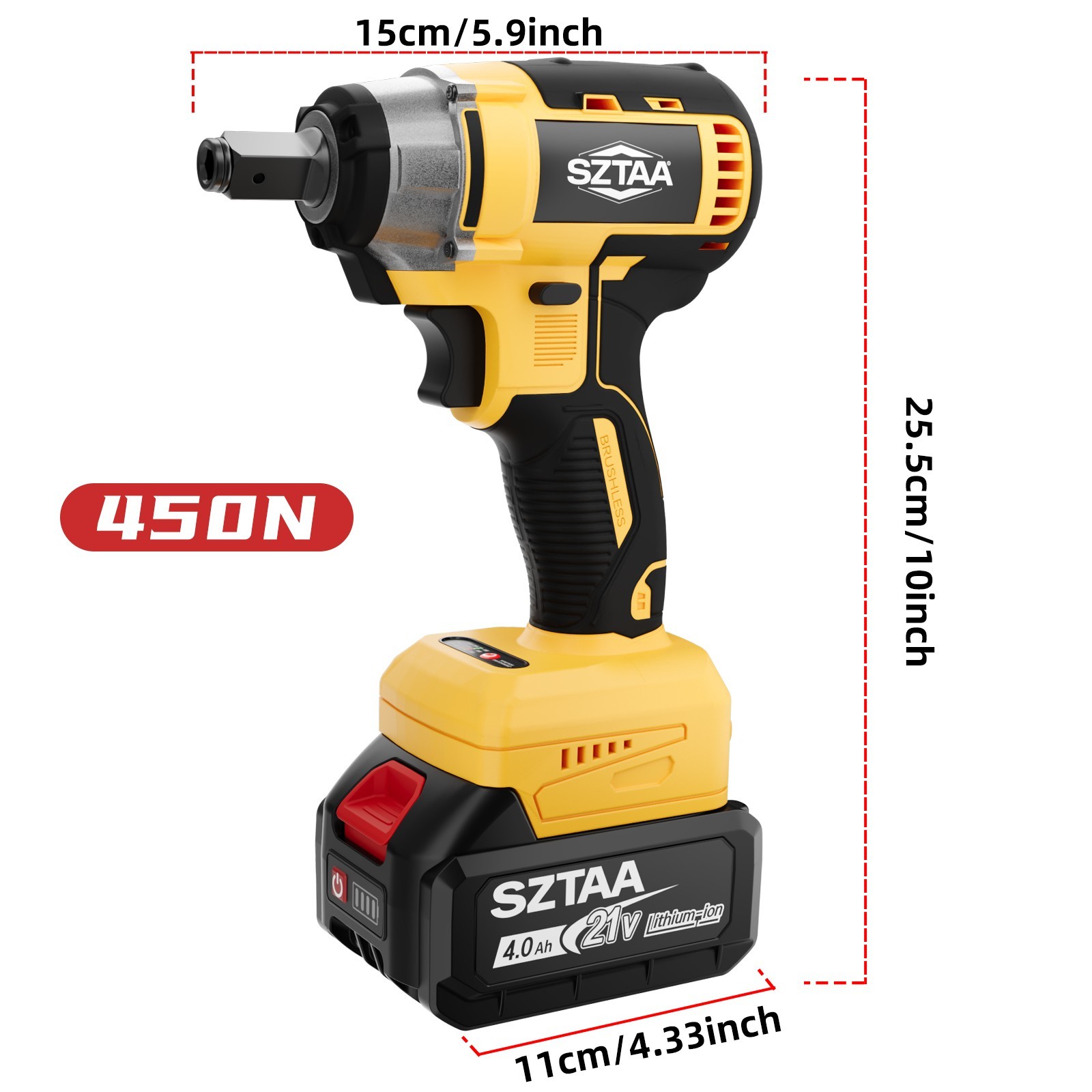 Cordless Impact Wrench 450Nm Power Tool, Lug Nut Removal, DIY Garage Tool​