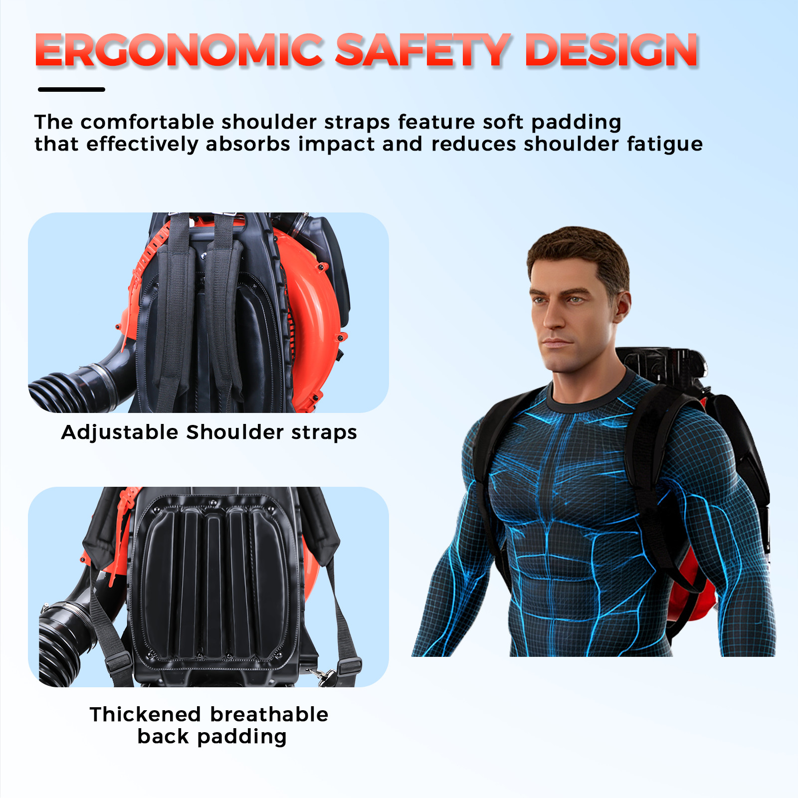 Commercial Backpack Leaf Blower Snow Blowers 75.6CC 2-Stroke Gas Powered 907CFM