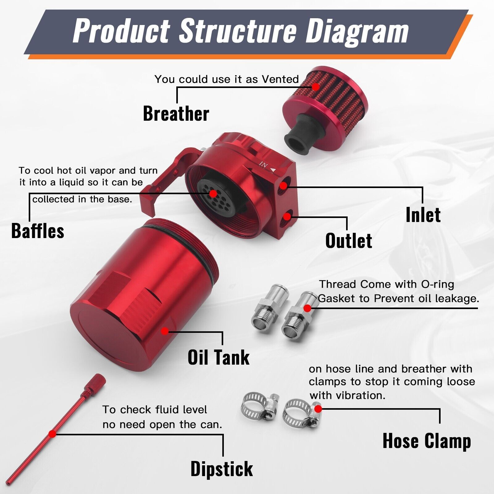 Oil Catch Can Kit Reservoir Baffled Tank with Breather Filter Universal Aluminum