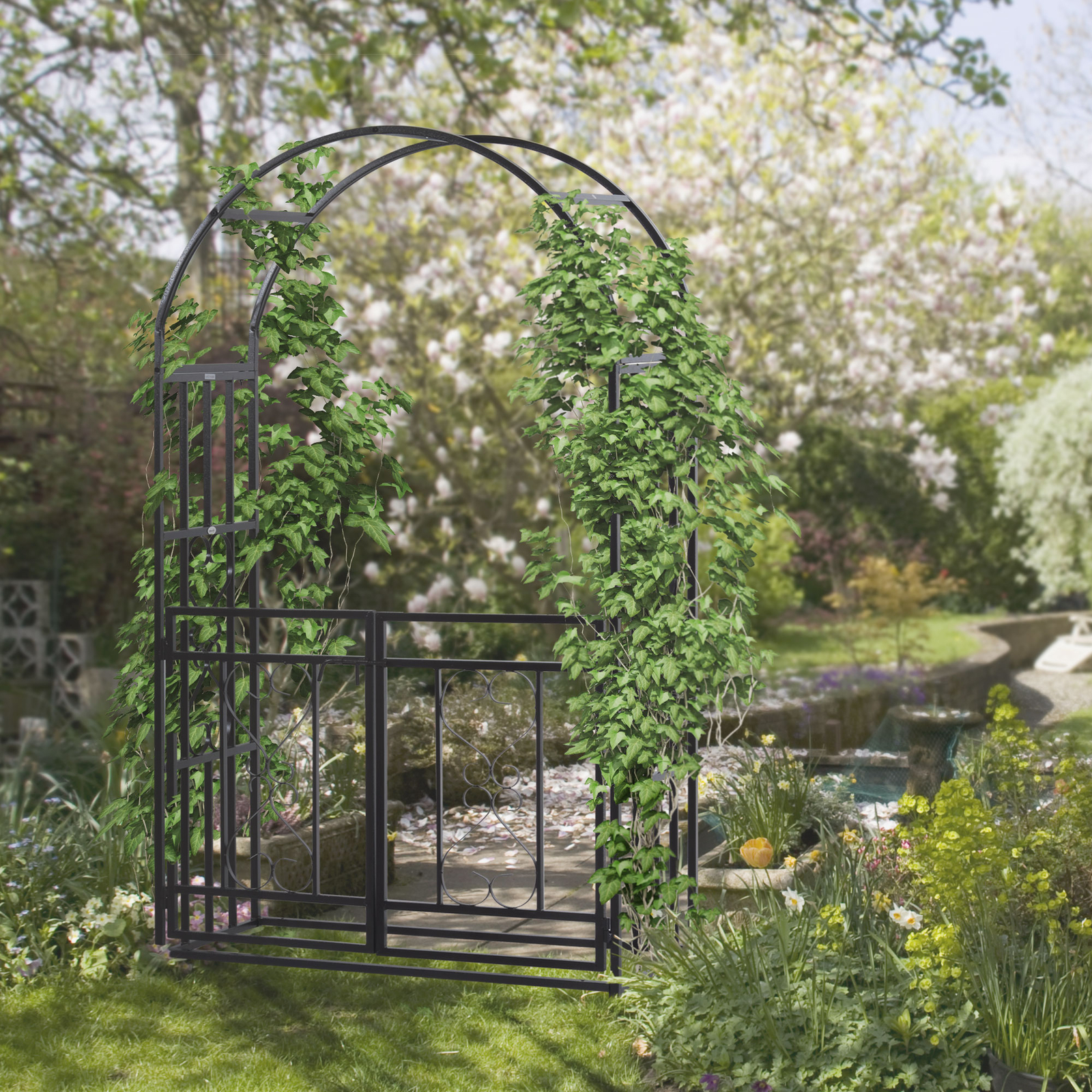 6.75' Outdoor Metal Garden Arbor, Arch, Climbing Plants, Bridal, Wedding, Hearts