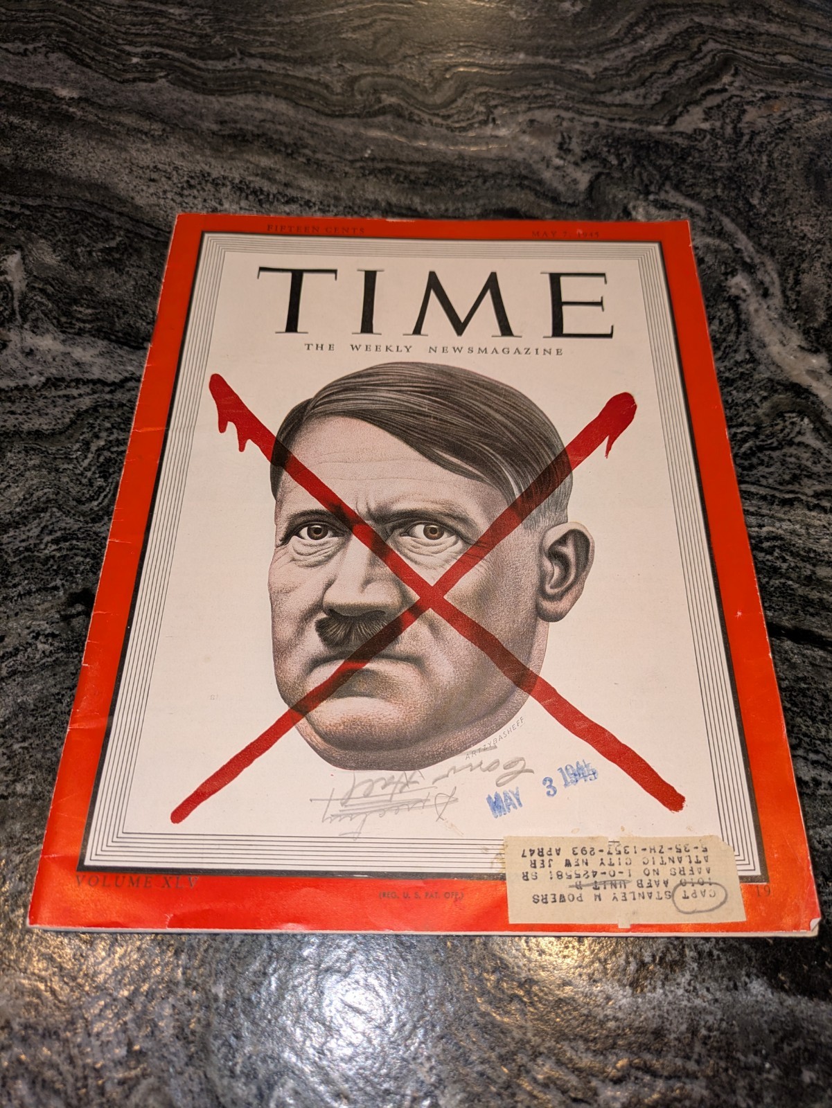 Time Magazine May 7, 1945 Adolf Hitler Red X Collectible Newsmagazine