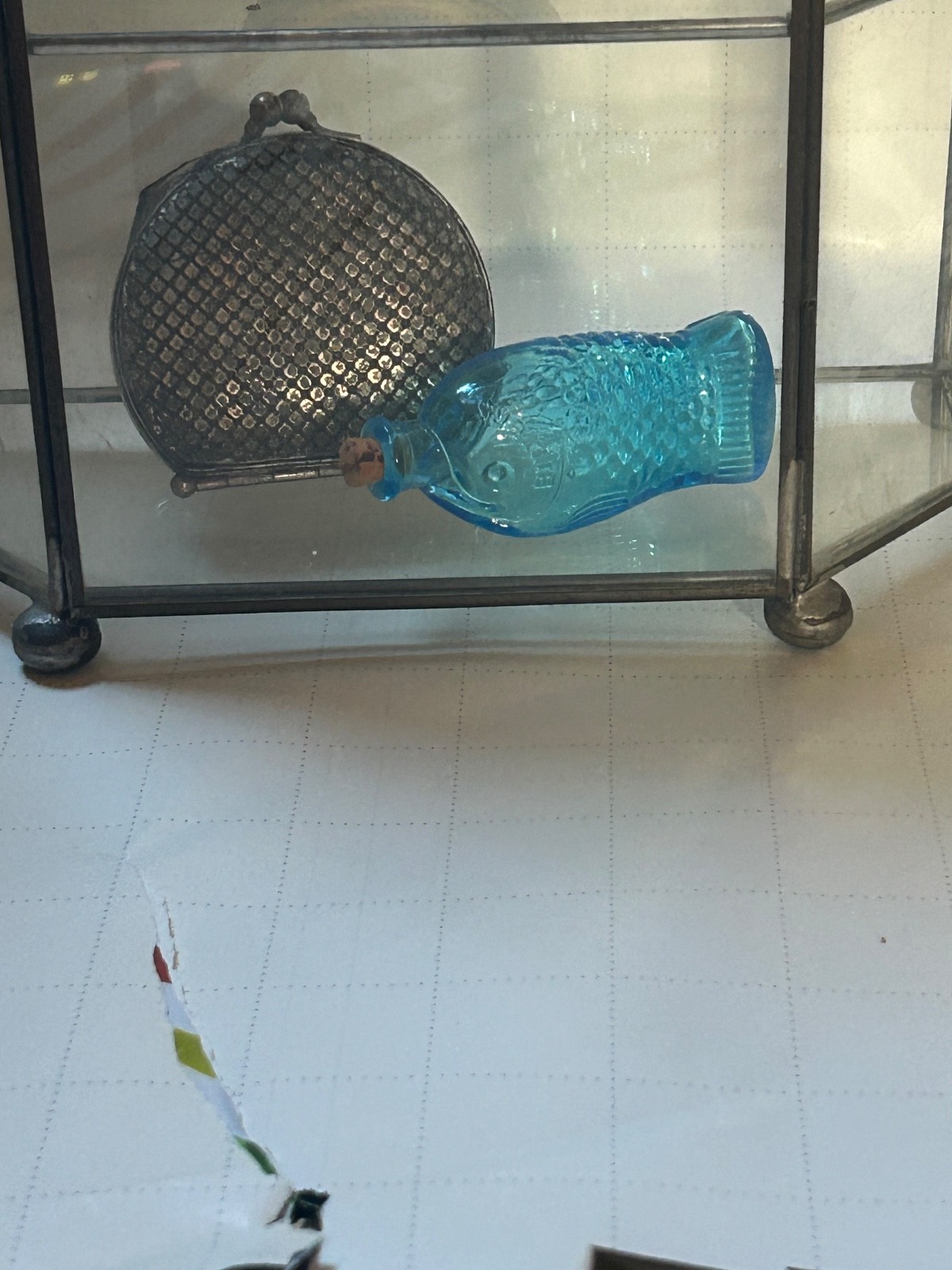 Vtg Brass Glass Hexagonal Curio Display Cabinet Showcase 2 Shelves Door