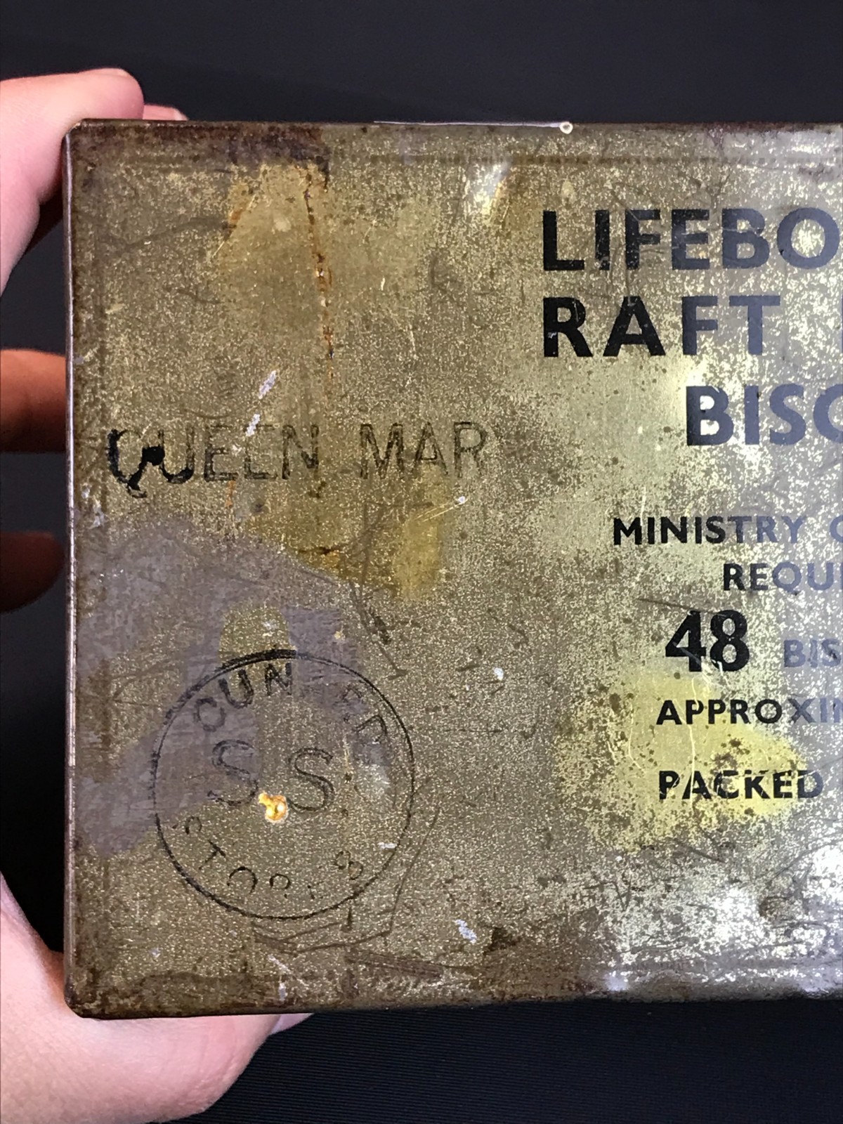 Vintage QUEEN MARY LIFEBOAT & RAFT RATION BISCUITS Sealed Tin