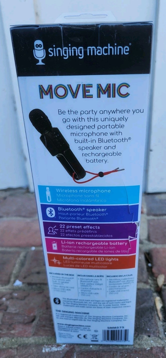 Singing Machine Karaoke Move Microphone with Bluetooth Lights & Speaker, NEW!!