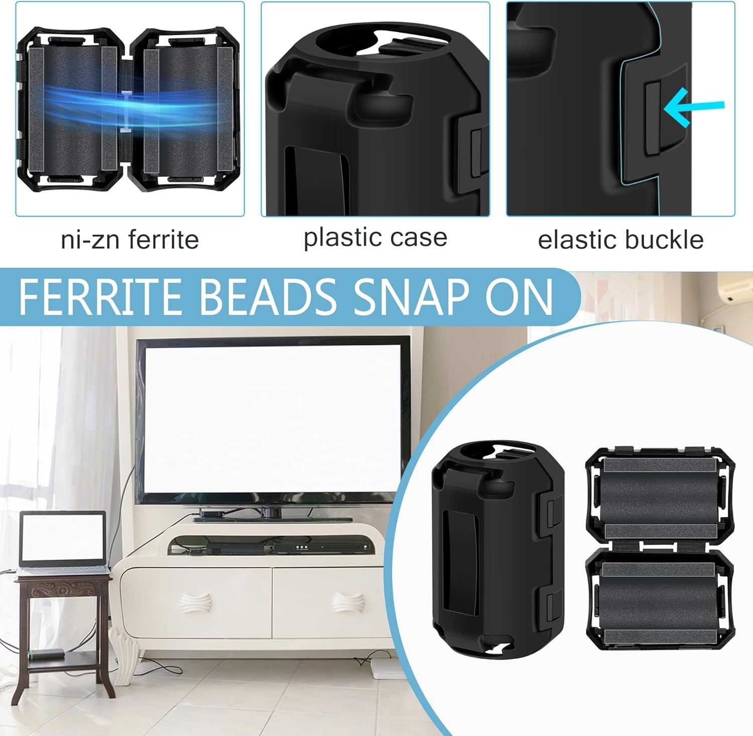 25Pcs Ferrite Chokes Ferrite Beads Snap on RFI EMI Noise Suppressor Cable Clip