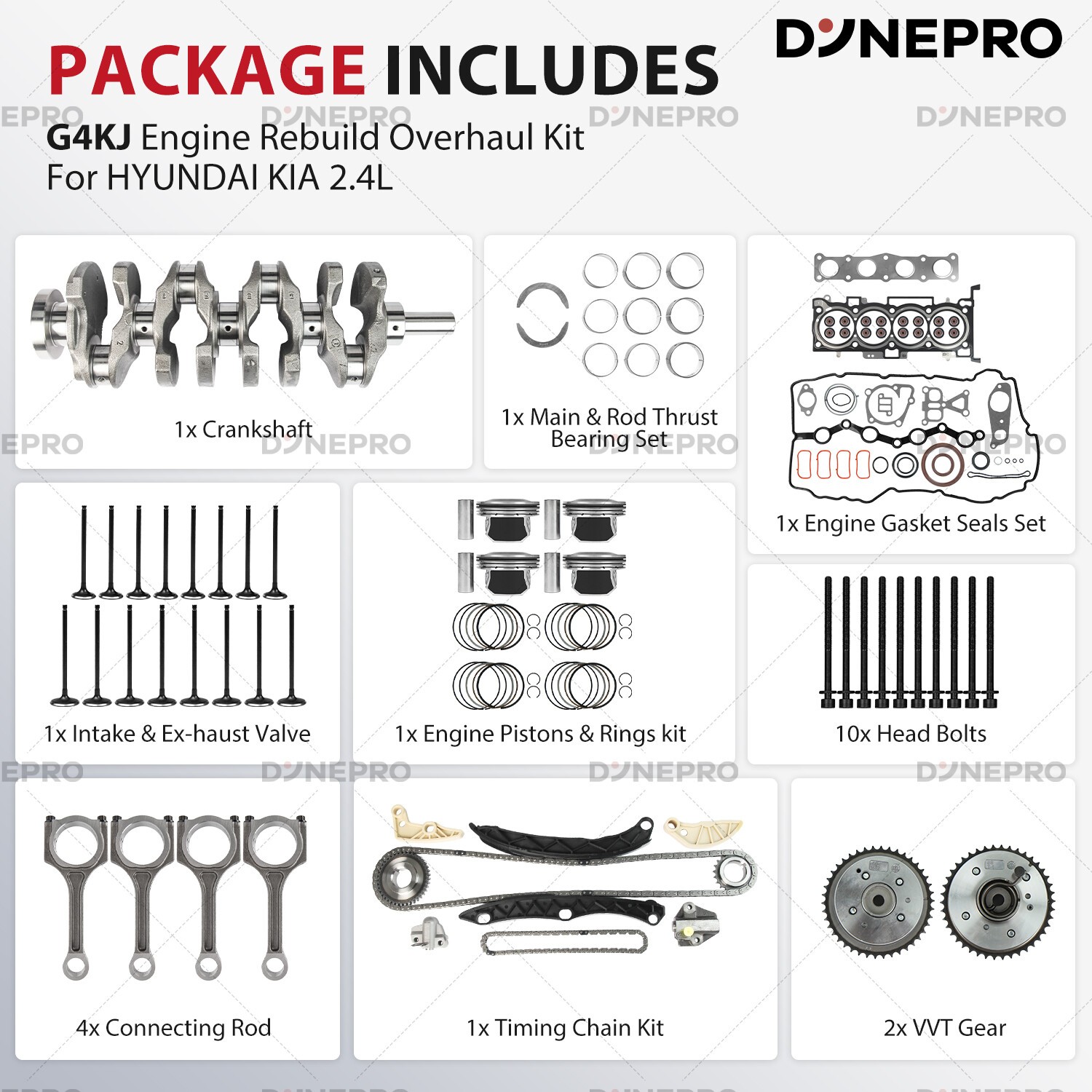 For Hyundai Kia 2.4L G4KJ Engine Rebuild Overhaul Kit Crankshaft Rods Timing VVT